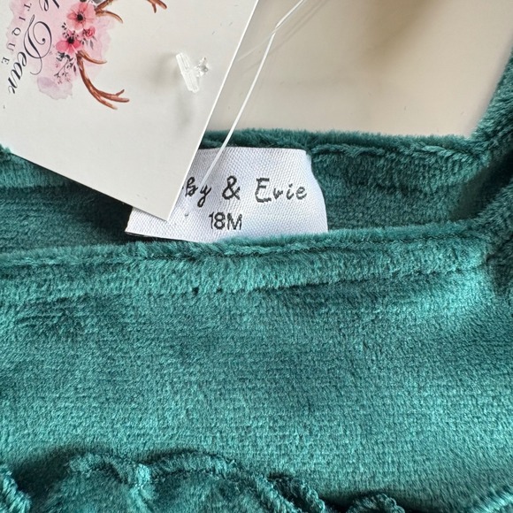 Abby & Evie Infant Girls 18M Hunter Green Velour Dress‎ Ruffle Xmas Boutique NEW - Picture 4 of 5